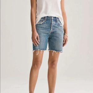 Agolde Rumi Mid Length Short Fray Button Fly High Waist Vintage Distress 28 Ligt